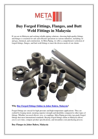 Buy Forged Fittings, Flanges, and Butt Weld Fittings in Malaysia
