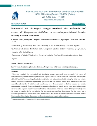 Biochemical and histological changes associated with methanolic leaf extract