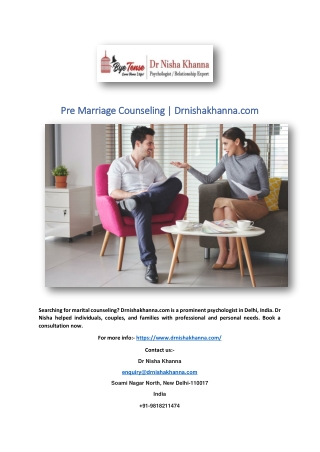 Pre Marriage Counseling | Drnishakhanna.com