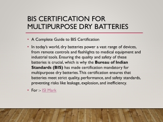 ISI Mark BIS Certification For Dry Batteries