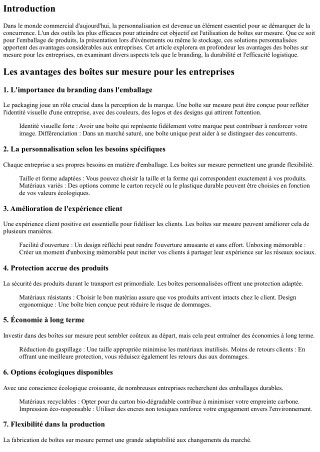 Les avantages des boîtes sur mesure pour les entreprises.