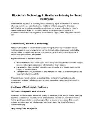 Blockchain Technology in Healthcare Industry for Smart Healthcare