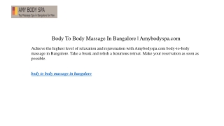 Body To Body Massage In Bangalore | Amybodyspa.com