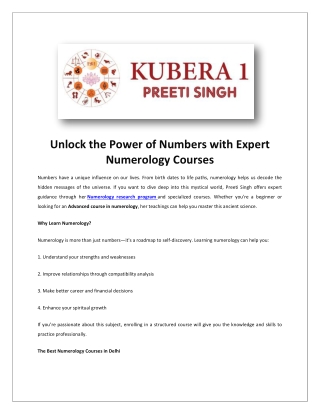 Advanced Course in Numerology | Numerology course by Preeti Singh in Delhi at Ku
