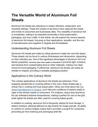 The Versatile World of Aluminum Foil Sheets