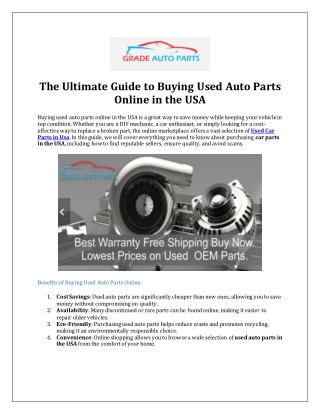 The Ultimate Guide to Buying Used Auto Parts Online in the USA