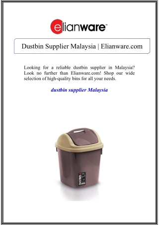 Dustbin Supplier Malaysia | Elianware.com
