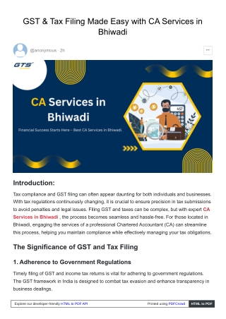 GST & Tax Filing Made Easy with CA Services in Bhiwadi