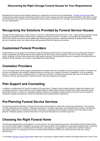 Discovering the Right Chicago Funeral Service Residences for Your Requirements