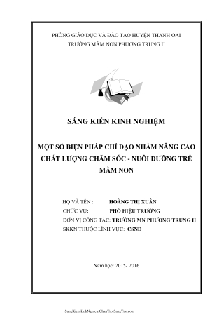 SKKN Nâng cao chất lượng chăm sóc, nuôi dưỡng trẻ tại trường mầm non