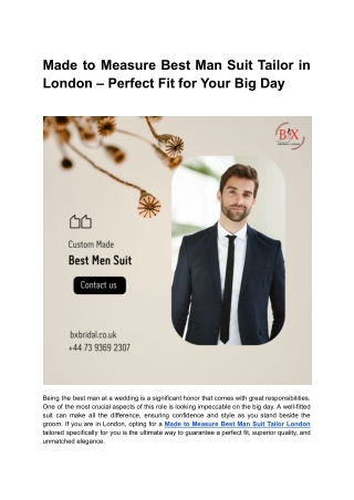 Made to Measure Best Man Suit Tailor in London – Perfect Fit for Your Big Day