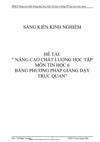 SKKN Nâng cao chất lượng dạy học môn Tin học 6 bằng PP dạy học trực quan