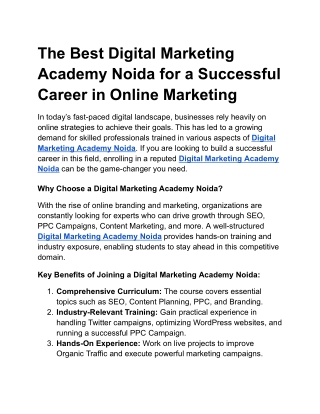 The Best Digital Marketing Academy Noida for a Successful Career in Online Marke