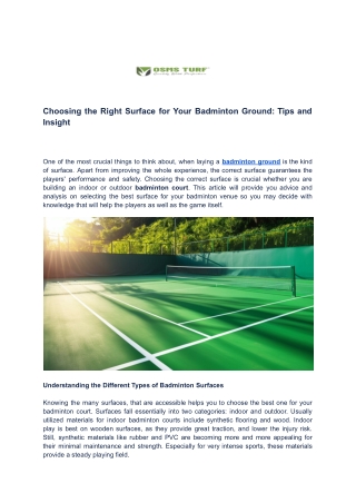 Choosing the Right Surface for Your Badminton Ground_ Tips and Insight