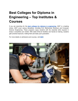 Best Colleges for Diploma in Engineering – Top Institutes & Courses