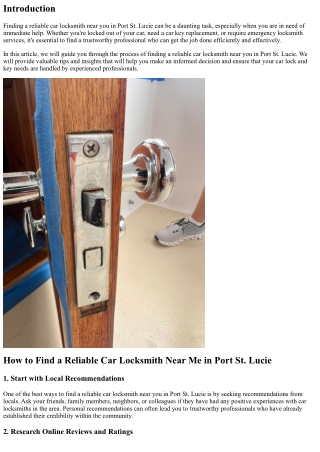 How to Find a Reliable Car Locksmith Near Me in Port St. Lucie