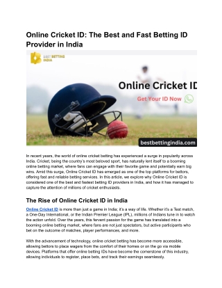 Online Cricket ID_ The Best and Fast Betting ID Provider in India