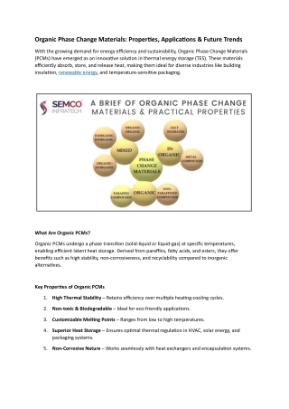 Organic Phase Change Materials Properties, Applications & Future Trends