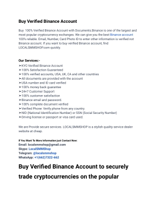 Top Site To Buy Verified Binance Account In Online