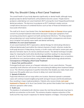 Why You Shouldn’t Delay a Root Canal Treatment