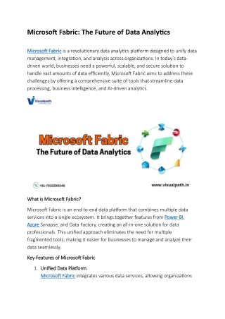 Best Microsoft Fabric Training in Bangalore - Visualpath