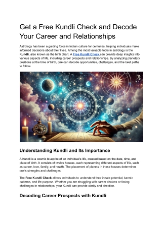 Get a Free Kundli Check and Decode Your Career and Relationships