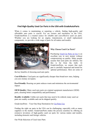 Find High-Quality Used Car Parts in the USA with GradeAutoParts