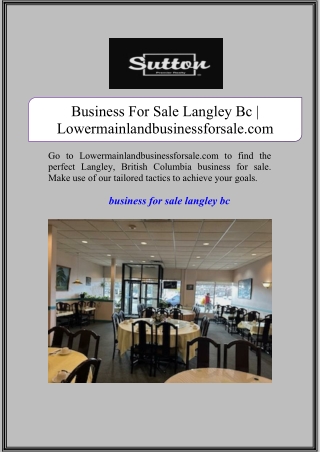 Business For Sale Langley Bc | Lowermainlandbusinessforsale.com