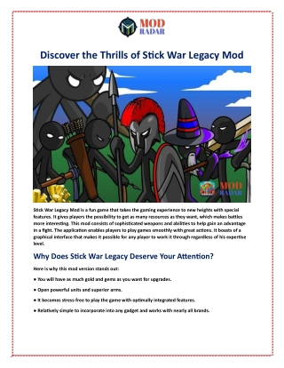 Discover the Thrills of Stick War Legacy Mod