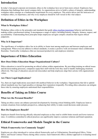 Why Every Employee Should Understand Workplace Ethics