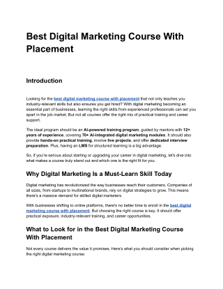 Best Digital Marketing Course With Placement