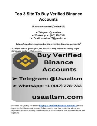 Top 3 Site To Buy Verified Binance Accounts