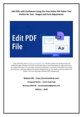 Edit PDFs with Confidence Using Our Free Online PDF Editor Tool Perfect for Text - Images and Form Adjustments