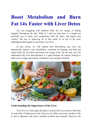 Boost Metabolism and Burn Fat 14x Faster with Liver Detox