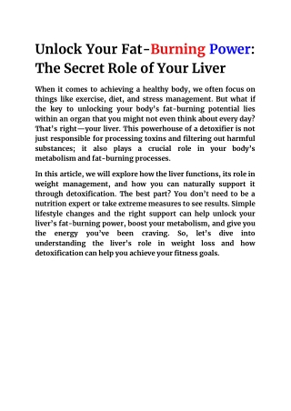 Unlock Your Fat-Burning Power- The Secret Role of Your Liver