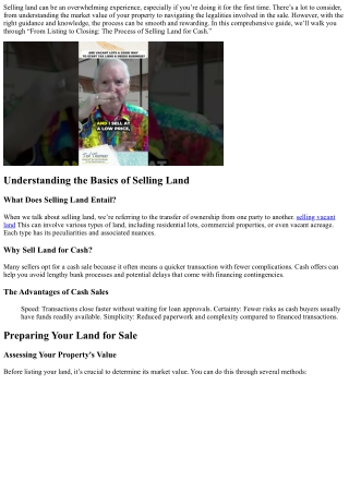 “From Listing to Closing: The Process of Selling Land for Cash”