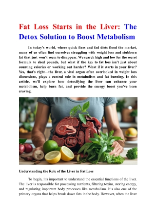 Fat Loss Starts in the Liver -The Detox Solution to Boost Metabolism