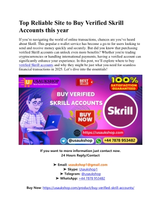 Top Reliable Site to Buy Verified Skrill Accounts this year