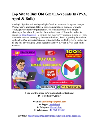 Top Site to Buy Old Gmail Accounts In (PVA, Aged & Bulk)