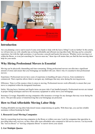 Moving Labor Help: Tips for Hiring Affordable and Efficient Assistance