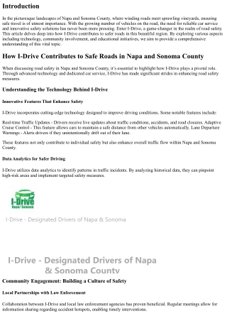 How I-Drive Contributes to Safe Roads in Napa and Sonoma County