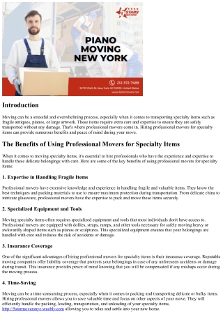The Benefits of Using Professional Movers for Specialty Items