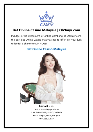 Bet Online Casino Malaysia | Ob9myr.com