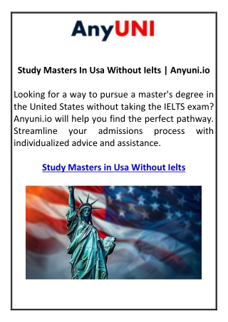 Study Masters In Usa Without Ielts | Anyuni.io