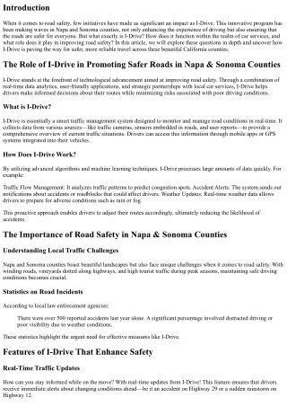 The Role of I-Drive in Promoting Safer Roads in Napa & Sonoma Counties