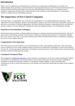 The Role of Extermination Companies in Commercial Pest Management