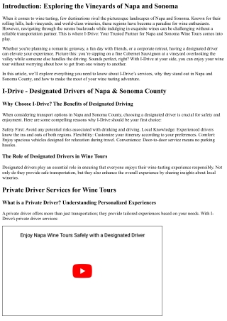 I-Drive: Your Trusted Partner for Napa and Sonoma Wine Tours