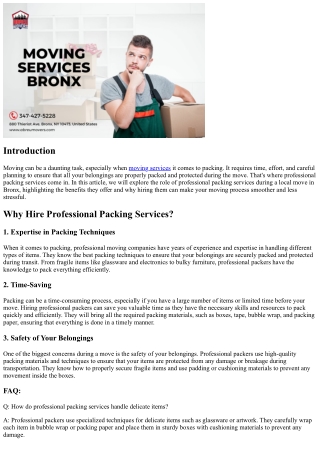 The Role of Professional Packing Services during a Local Move in Bronx
