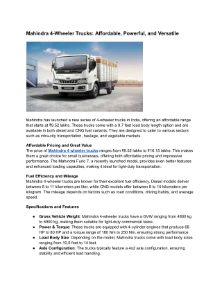 Mahindra 4 Wheeler Trucks