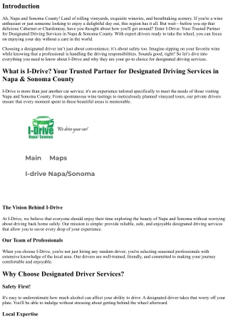 I-Drive: Your Trusted Partner for Designated Driving Services in Napa & Sonoma C